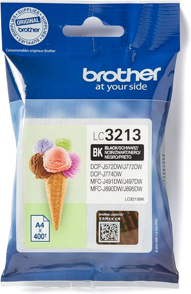 Brother LC3213BK, Cartucho de tinta negro original para las impresoras DCPJ572DW, MFCJ491DW, MFCJ497DW, MFCJ890DW y MFCJ895DW, Duración estimada: hasta 400 páginas (según ISO/IE 24711)